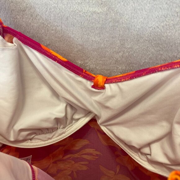 Lands’ End Floral Tankini Top Size 16 Swimsuit Unpadded Underwire Pink Orange - Picture 4 of 10